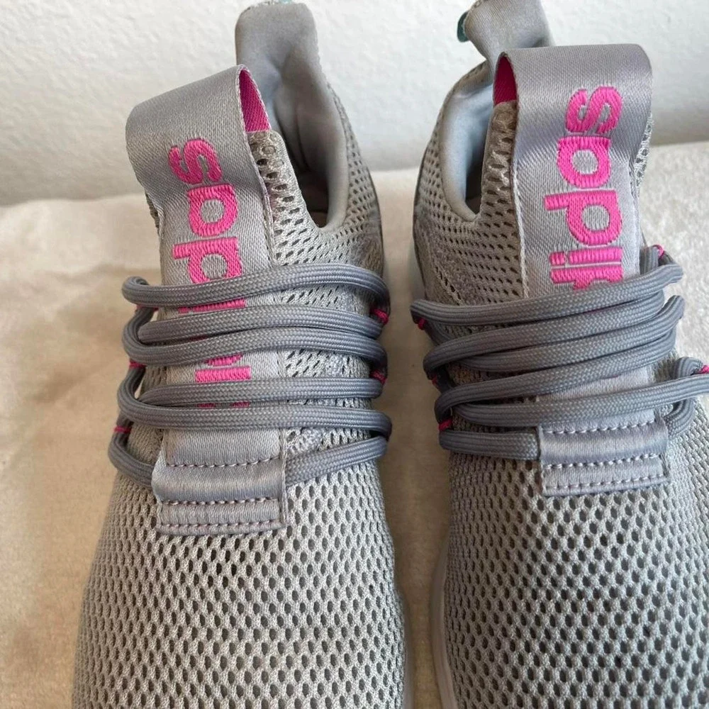 Adidas Cloudfoam Pure 2.0 Kids Grey Pink Teal Running Shoes FY7206 Size 5.5Y